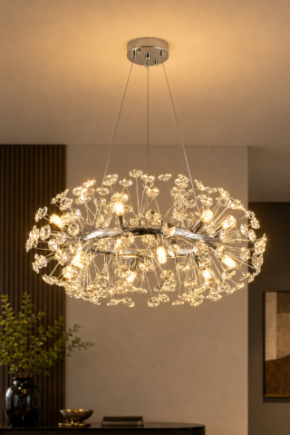 Lustră Crystal Dandelion, AVI®, Ø60 cm, 12 × G9, cristale multifatetate, schelet metalic cu inel argintiu/cromat, AVI-5559 [5]