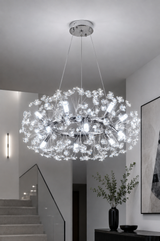Lustră Crystal Dandelion, AVI®, Ø60 cm, 12 × G9, cristale multifatetate, schelet metalic cu inel argintiu/cromat, AVI-5559 [2]