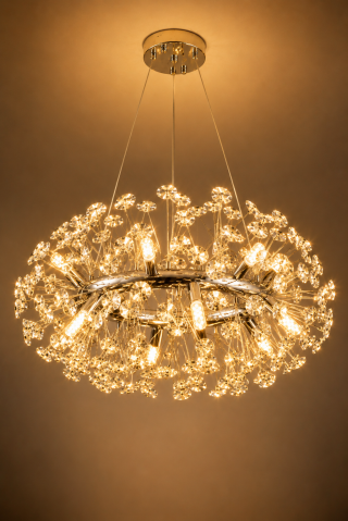 Lustre si pendule - Lustră Crystal Dandelion, AVI®, Ø60 cm, 12 × G9, cristale multifatetate, schelet metalic cu inel argintiu/cromat, AVI-5559