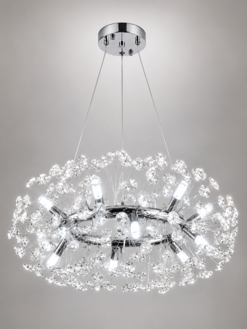 Lustră Crystal Dandelion, AVI®, Ø60 cm, 12 × G9, cristale multifatetate, schelet metalic cu inel argintiu/cromat, AVI-5559 [6]