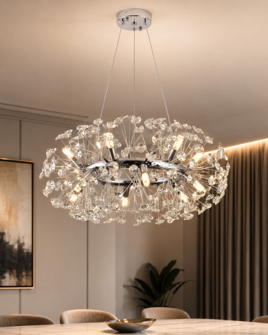 Lustră Crystal Dandelion, AVI®, Ø60 cm, 12 × G9, cristale multifatetate, schelet metalic cu inel argintiu/cromat, AVI-5559 [4]