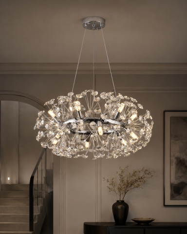 Lustră Crystal Dandelion, AVI®, Ø60 cm, 12 × G9, cristale multifatetate, schelet metalic cu inel argintiu/cromat, AVI-5559 [3]