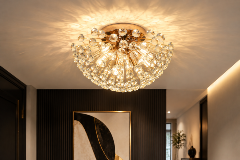 Lustre si pendule - Lustră Crystal Dandelion Gold, AVI®, Ø30 cm, 4 × G9, cristale multifatetate, auriu, AVI-5552