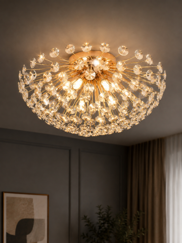 Casa - Lustră Crystal Dandelion Gold, AVI®, Ø40 cm, 6 × G9, cristale multifatetate, auriu, AVI-5555