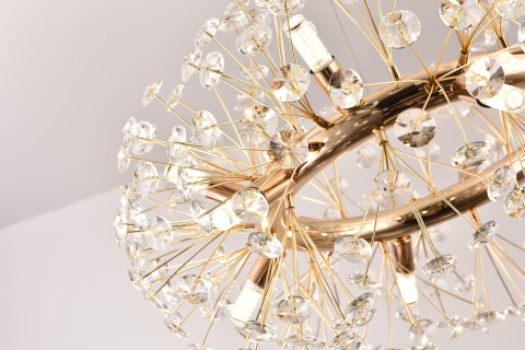 Lustră Crystal Dandelion Gold, AVI®, Ø50 cm, 8 × G9, cristale multifatetate, schelet metalic cu inel auriu, AVI-5556 [4]