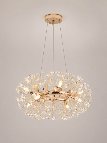 Lustră Crystal Dandelion Gold, AVI®, Ø50 cm, 8 × G9, cristale multifatetate, schelet metalic cu inel auriu, AVI-5556 [3]