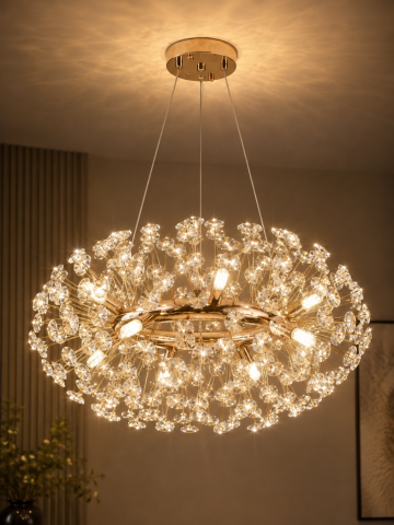 Lustră Crystal Dandelion Gold, AVI®, Ø60 cm, 12 × G9, cristale multifatetate, schelet metalic cu inel auriu, AVI-5557 [4]