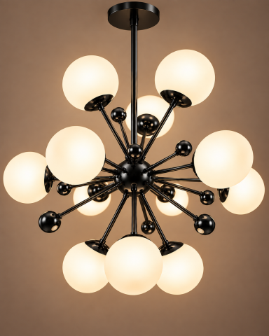 Lustra cu 12 globuri Ø13 cm, AVI®, 12 x E27, structura neagra cu centru sferic, brate radiale si bile decorative, AVI-5592 [3]