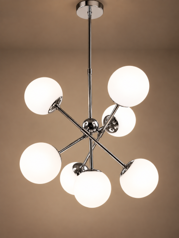 Lustre si pendule - Lustra cu 7 globuri Ø13 cm, AVI®, 7 x E27, structura metalica argintie cu brate radiale, design modern decorativ, AVI-5596