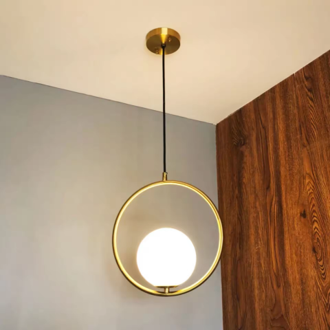 Lustra cu cerc auriu, E27, Ø cerc - 30cm, Ø glob - 20cm, AVI-4401 [1]