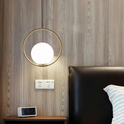 Lustre si pendule - Lustra cu cerc auriu, E27, Ø cerc - 30cm, Ø glob - 20cm, AVI-4401