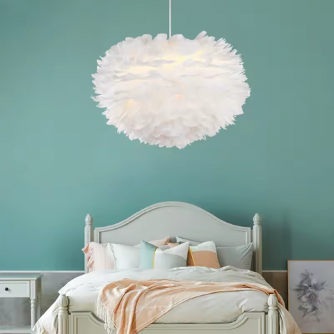 Lustre si pendule - Lustra cu pene albe, Ø 45cm stil nordic, 3 x E27, AVI-4395