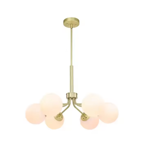 Lustra inalta, 85 cm, cu 3 brate cu globuri Ø13 cm, E27, schelet complet metalic auriu, AVI-4398 [0]