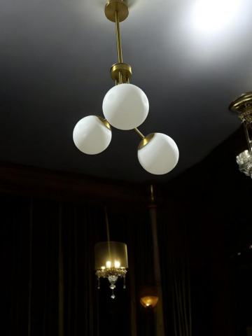 Lustra inalta, 85 cm, cu 3 brate cu globuri Ø13 cm, E27, schelet complet metalic auriu, AVI-4398 [4]