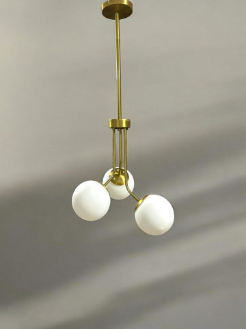 Lustra inalta, 85 cm, cu 3 brate cu globuri Ø13 cm, E27, schelet complet metalic auriu, AVI-4398 [2]