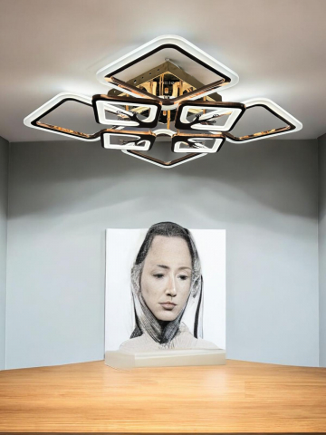 Lustre si pendule - Lustra LED cu 8 corpuri patrate, suport cu boxa 5w incorporata, 60 x 60cm, putere max 240w, AVI-4417
