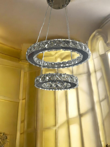 Lustre si pendule - Lustra LED cu cristale, Ø20cm inelul mic si Ø30cm inelul mare, H ajustabila, lumina rece, calda, neutra, AVI-4700