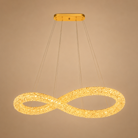 Lustră LED cu mini-cristale, AVI®, 110 x 40 cm, model spiralată în formă de 8, one-piece, telecomandă, 3 tipuri de lumină, efect luxury, configurație (40-60W) x 4, AVI-5565 [7]