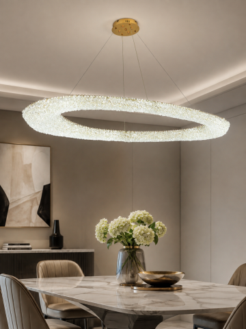 Lustră LED cu mini-cristale, AVI®, 140 x 55 cm, configurație (40-60W) x 4, telecomandă, 3 tipuri de lumină, efect luxury, AVI-5568 [7]