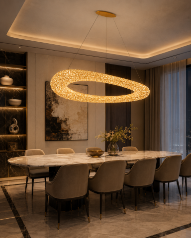 Lustră LED cu mini-cristale, AVI®, 140 x 55 cm, configurație (40-60W) x 4, telecomandă, 3 tipuri de lumină, efect luxury, AVI-5568 [5]