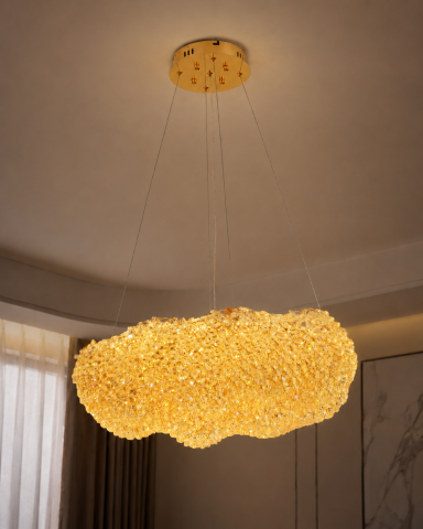Casa - Lustră LED cu mini-cristale, AVI®, 60 x 40 cm, înălțime corp 20 cm, configurație (60-80W) x 2, telecomandă, 3 tipuri de lumină, efect luxury, AVI-5546