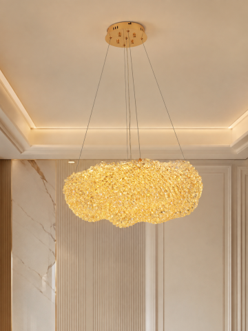 Lustră LED cu mini-cristale, AVI®, 60 x 40 cm, înălțime corp 20 cm, configurație (60-80W) x 2, telecomandă, 3 tipuri de lumină, efect luxury, AVI-5546 [3]