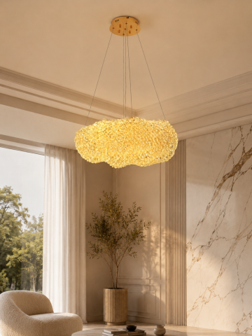 Lustră LED cu mini-cristale, AVI®, 60 x 40 cm, înălțime corp 20 cm, configurație (60-80W) x 2, telecomandă, 3 tipuri de lumină, efect luxury, AVI-5546 [2]