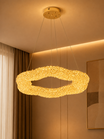 Lustre si pendule - Lustră LED cu mini-cristale, AVI®, Ø60 cm, configurație (40-60W) x 2, telecomandă, 3 tipuri de lumină, efect luxury, AVI-5566