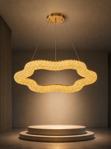 Lustră LED cu mini-cristale, AVI®, Ø60 cm, configurație (40-60W) x 2, telecomandă, 3 tipuri de lumină, efect luxury, AVI-5566 [3]
