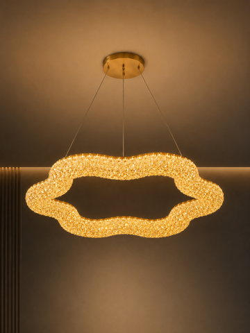 Lustră LED cu mini-cristale, AVI®, Ø80 cm, configurație (60-80W) x 2, telecomandă, 3 tipuri de lumină, efect luxury, AVI-5567 [3]