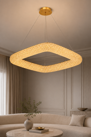 Lustră LED cu mini-cristale, AVI®, pătrată, latură 40 cm, configurație (40-60W) x 2, telecomandă, 3 tipuri de lumină, efect luxury, AVI-5571 [7]