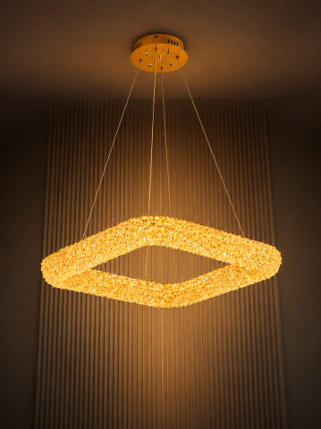 Lustre si pendule - Lustră LED cu mini-cristale, AVI®, pătrată, latură 40 cm, configurație (40-60W) x 2, telecomandă, 3 tipuri de lumină, efect luxury, AVI-5571