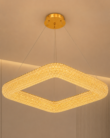 Lustră LED cu mini-cristale, AVI®, pătrată, latură 50 cm, configurație (40-60W) x 2, telecomandă, 3 tipuri de lumină, efect luxury, AVI-5572 [1]