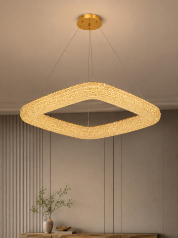 Lustră LED cu mini-cristale, AVI®, pătrată, latură 50 cm, configurație (40-60W) x 2, telecomandă, 3 tipuri de lumină, efect luxury, AVI-5572 [4]