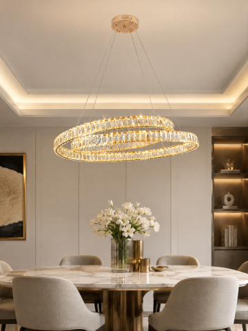 Lustră LED Smart cu cristale, AVI®, 60 x 40 cm, model spiralat, telecomandă, 3 tipuri de lumină, schelet metalic auriu, AVI-5523 [3]