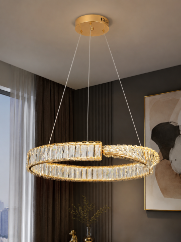 Lustre si pendule - Lustră LED Smart cu cristale, AVI®, Ø60 cm, 124W, 3 tipuri de lumină, telecomandă, model spiralat, schelet auriu, AVI-5528