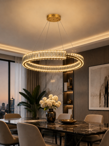 Lustră LED Smart cu cristale, AVI®, Ø60 cm, 124W, 3 tipuri de lumină, telecomandă, model spiralat, schelet auriu, AVI-5528 [2]