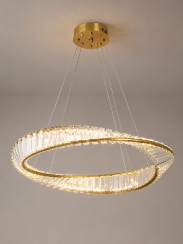 Lustre si pendule - Lustră LED Smart cu cristale, AVI®, Ø60 cm, 124W, telecomandă, înălțime reglabilă 50-62 cm, model spiralat, schelet auriu, AVI-5525