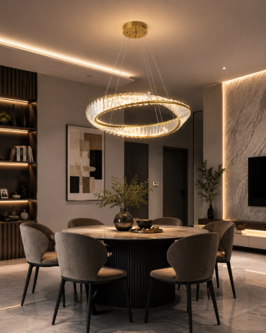 Lustră LED Smart cu cristale, AVI®, Ø60 cm, 124W, telecomandă, înălțime reglabilă 50-62 cm, model spiralat, schelet auriu, AVI-5525 [2]