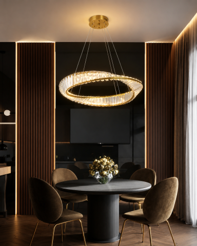 Lustră LED Smart cu cristale, AVI®, Ø60 cm, 124W, telecomandă, înălțime reglabilă 50-62 cm, model spiralat, schelet auriu, AVI-5525 [3]