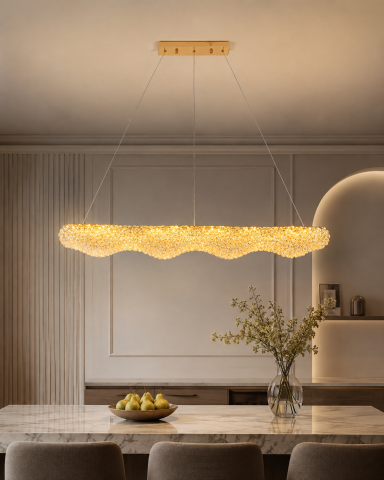 Lustră LED Smart cu mini-cristale, AVI®, 100 x 10 cm, configurație (24-40W) x 2, telecomandă, 3 tipuri de lumină, efect luxury, AVI-5549 [1]