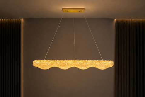 Casa - Lustră LED Smart cu mini-cristale, AVI®, 100 x 10 cm, configurație (24-40W) x 2, telecomandă, 3 tipuri de lumină, efect luxury, AVI-5549