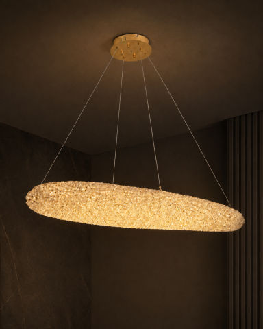 Casa - Lustră LED Smart cu mini-cristale, AVI®, 100 x 35 cm, configurație (60-80W) x 2, telecomandă, 3 tipuri de lumină, efect luxury, AVI-5564