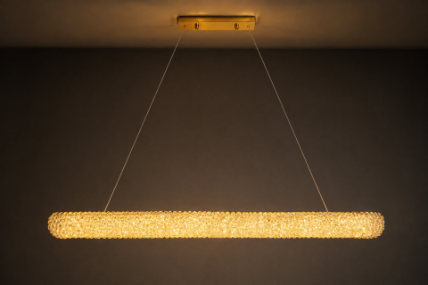 Casa - Lustră LED Smart cu mini-cristale, AVI®, 80 x 10 cm, configurație (24-40W) x 2, telecomandă, 3 tipuri de lumină, efect luxury, AVI-5545
