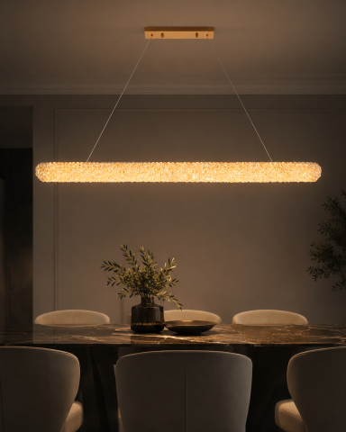Lustră LED Smart cu mini-cristale, AVI®, 80 x 10 cm, configurație (24-40W) x 2, telecomandă, 3 tipuri de lumină, efect luxury, AVI-5545 [1]