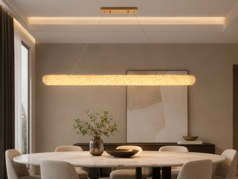 Lustră LED Smart cu mini-cristale, AVI®, 80 x 10 cm, configurație (24-40W) x 2, telecomandă, 3 tipuri de lumină, efect luxury, AVI-5545 [2]