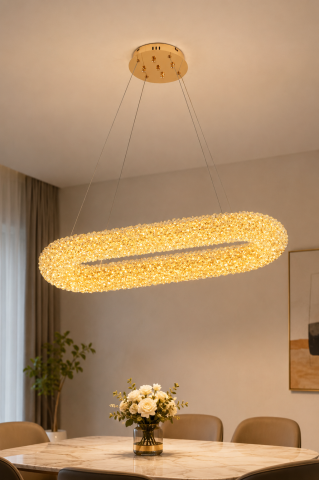 Lustră LED Smart cu mini-cristale, AVI®, 90 x 30 cm, configurație (60-80W) x 2, telecomandă, 3 tipuri de lumină, efect luxury, AVI-5540 [1]