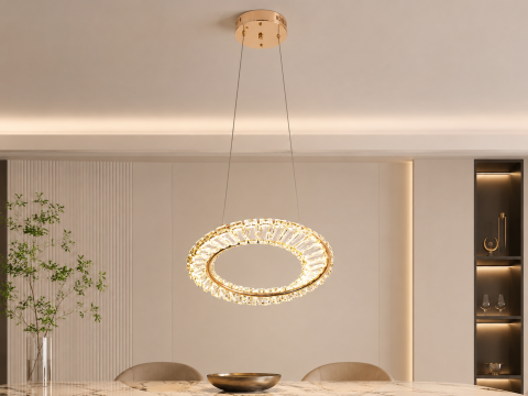 Lustră LED Smart tip pendul cu cristale, AVI®, inel spiralat Ø35 cm, telecomandă, 3 tipuri de lumină, schelet metalic auriu, AVI-5527 [1]