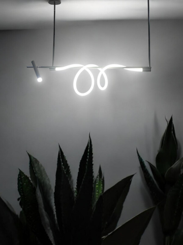 Lustra LED suspendata 120cm, cu proiector si furtun luminos LED, lumina rece, schelet negru, AVI-4675 [7]