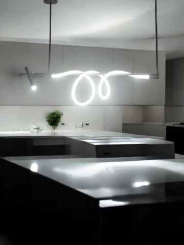 Lustra LED suspendata 120cm, cu proiector si furtun luminos LED, lumina rece, schelet negru, AVI-4675 [5]